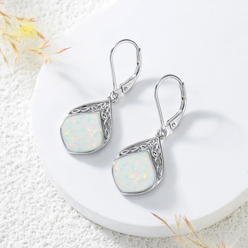 YYB Teardrop Earrings Sterling Silver Celtic Knot Leverback Earrings Gemstone Irish Jewelry Anniversary Birthstone Earrings Birthday Gifts for Women4