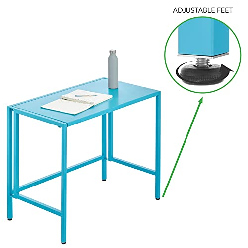 Mdesign Folding Desk For Compact Spaces - Collapsible Compact Writing And Computer Workstation Steel Furniture Table For Living Room, Dorm, Home Office, And Bedroom - Ocean Blue #TOP2