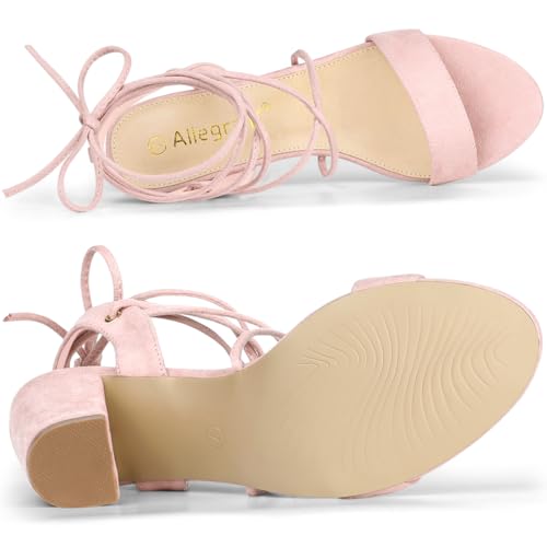 Allegra K Allegra K Women's Lace Up Block High Heels Light Pink Sandals - 9 m US