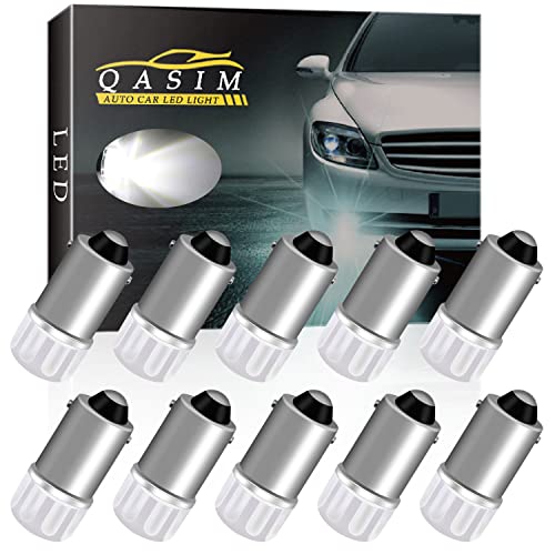 Qasim 10Pcs T4W BA9S 53 57 1895 64111 3030 1W 1SMD 1 LED RV Indicador del marcador lateral de la cola del automóvil RV Luz de la esquina reversa interior Bombilla LED 12V DC Blanco