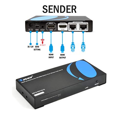 Orei 1X2 Hdmi Extender Splitter Over Single Cable Cat6/7 1080P With Ir Remote Edid Management - Up To 132 Ft - Loop Out - Low Latency #TOP2