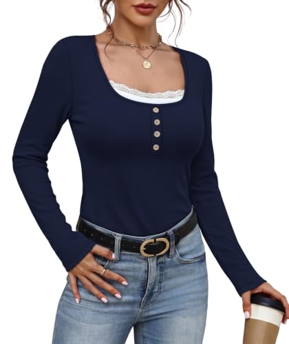 Womens Long Sleeve Shirts Business Casual Tops Fall Clothes Blue