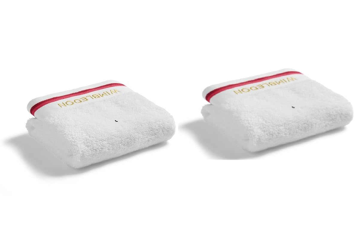 Wimbledon White Sports Towels | Pack of 2 | 30cm x 90cm | Soft Cotton | Official Tennis Championships Merchandise | 2026 Seasonal Colours | Strawberry Red and Pink Trim