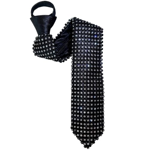 BOMJJOR Rhinestone Necktie for Kids Shine Sparkle Artificial Diamonds Zipper Tie Adjustable Children Neck Tie (Black)