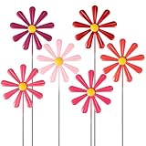 Clabby 6 Stück Metall Gartenstecker mit Gänseblümchenmotiv Rosa Künstliche Blumenstecker Gartendeko für Rasen, Terrasse, Hinterhof, Blumenbeet, Landschaftsgestaltung und Außendekoration