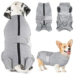 Dog Surgery Recovery Suit, Female Male Dog Surgical Bodysuit Abdominal Wounds Protector, Stop Licking Spay Shirt After Surgery Onesie with Zipper, Pet Cone E-Collar Alternative(L)