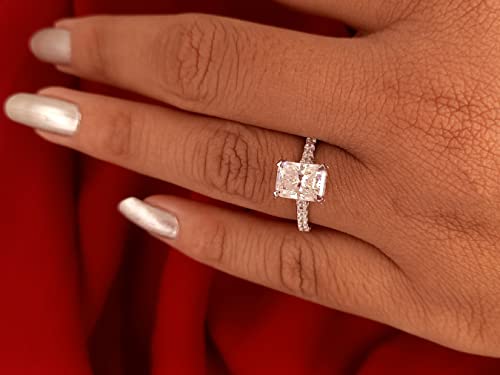 2.50 Ct Radiant Cut Moissanite Engagement Rings Solid 14K White Gold & 925 Sterling Silver Hidden Halo Ring For Women Wedding Ring Promise Ring Anniversary Ring (White Gold, 7) #TOP2