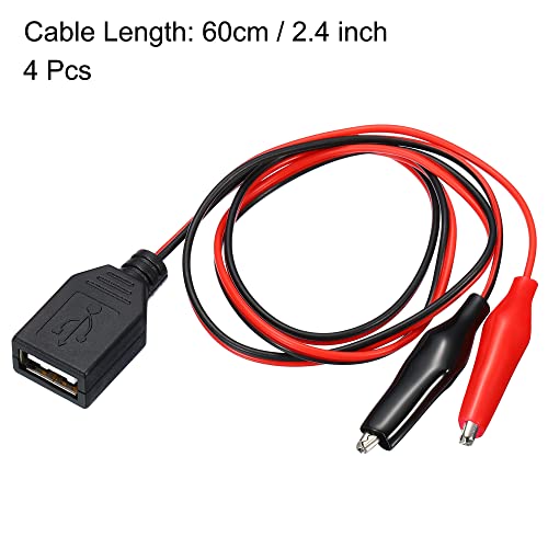 Image of MECCANIXITY Crocodile Clamps Test Wire, USB Female to Alligator Clips 60cm for Charge Testing Circuit Adapter Black Red Pack of 4