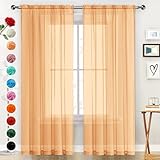 Picture of SpaceDresser Sheer Voile Window Treatment Rod Pocket Curtain Panels for Kitchen Bedroom Living Room Drapes Sunlight Filtering Privacy Semi Home Decor Assorted Colors Sizes (Beige, 52 W x 90 L)