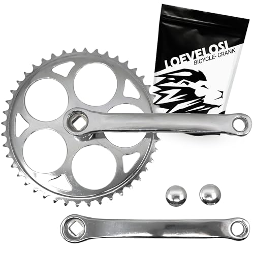 LOEVELOSI 1-Fach Fahrrad Kurbel verstärkter Stahl Crank Set Silber mit 44...