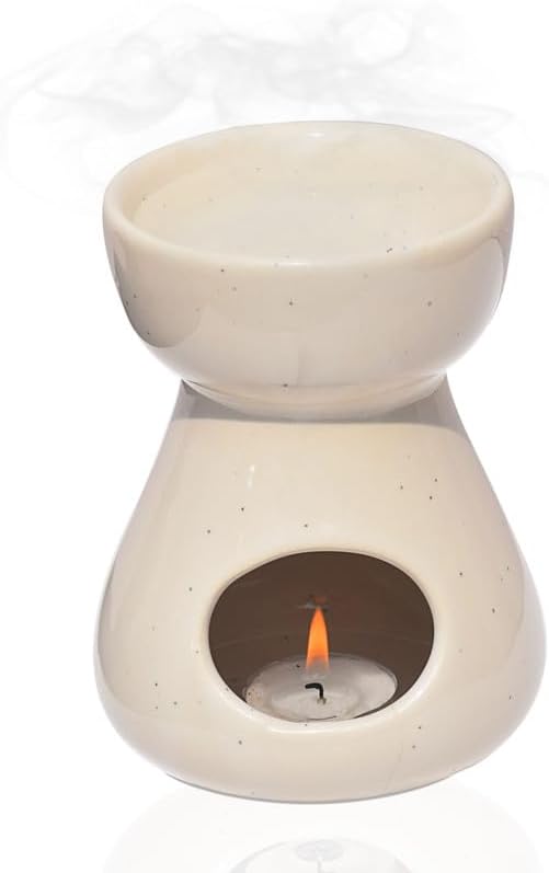 Pure Source India Ceramic Aroma Burner/Aroma Candle Operater with 1 Tea Light Candle (4X6INCH) (White)