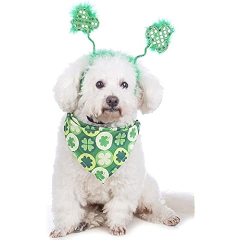 Coomour Dog St. Patrick's Day Costume Pet Clover Headband and Puppy St. Patrick's Day Bandanas Cat Classic Plaid Accessories (Green) Cover
