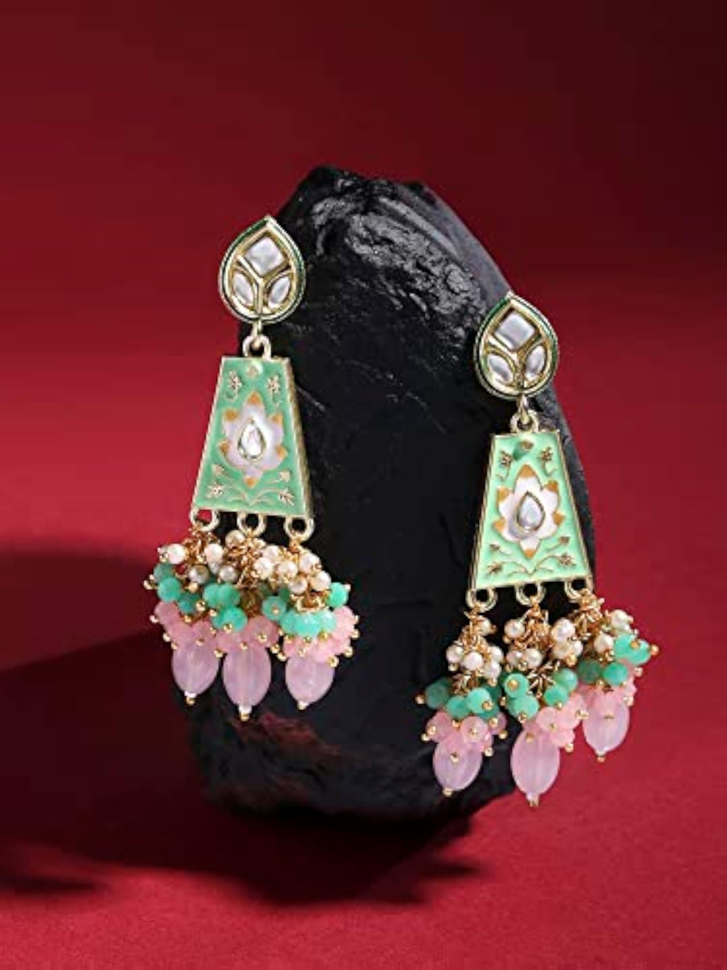Meenakari Kundan & Cluster Crystal Drop Earring For Women
