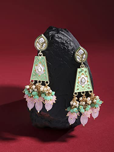 Meenakari Kundan & Cluster Crystal Drop Earring For Women