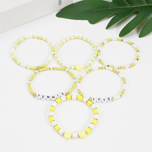 Image of Football Baseball Soccer Beaded Bracelets for Women Stackable Game Day Sports Theme Bracelet