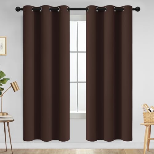 Yakamok Blackout Curtains Room Darkening Thermal Insulated Window Panels,Solid Grommet Top Drapes for Bedroom/Living Room(42Wx72L, Chocolate Brown, 2 Panels)
