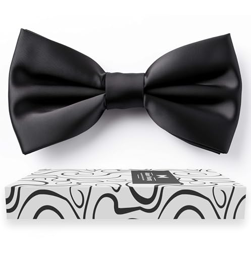 Image of THE BOW TIE HOUSE Premium Black Silk Satin Bow Tie for Men | Formal Wedding Party Tuxedo Accessory