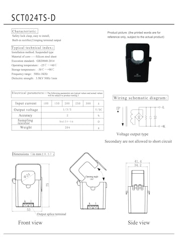Transformateur de courant SCT024TS-D ouvrant 250A capteur 1V DC