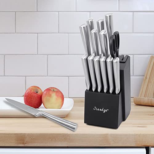Kitchen Knife Set With Block, Jiaedge 15 Pieces High Carbon Stainless Steel Knife Sets For Kitchen With Block And Sharpener, Dishwasher Safe Knife Block Set, Black Block, Silver Knife Set #TOP6