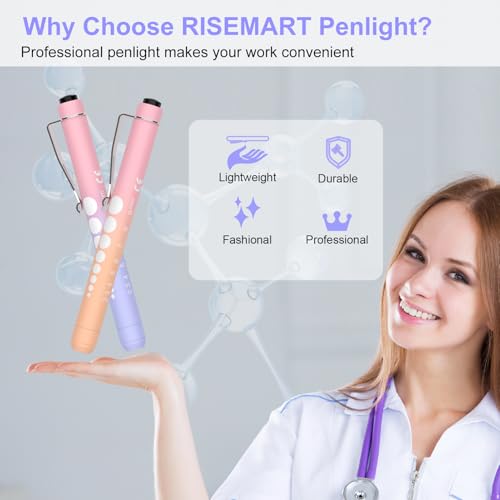Image of RISEMART 2 Pack Pen Lights for Nurses, Reusable Medical Light with Pupil Gauge and Ruler, White Light LED Penlight for Student Doctors