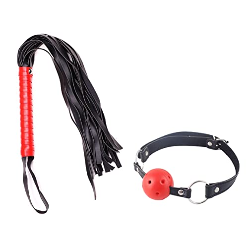 DMaoYongzhi Le Nouvel Ensemble 2 pièces, Fouet en Cuir + Boule buccale, Yoga et Danse Disponibles, Gameplay Riche, Noir + Rouge.(shi294) Cover