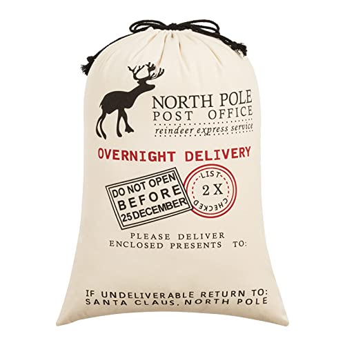 HBlife Canvas Santa Sack, 19.7 X 27.6 Inch Large Santa Bags for Gifts, Personalized Christmas Sacks for Presents with Drawstring, Style 4