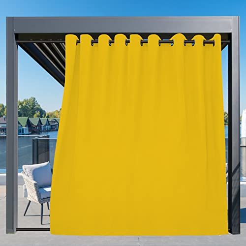 Image of Easy-Going Outdoor Curtains for Patio 1 Panel, 150x96 inch, Yellow | Waterproof, Windproof, Weatherproof Privacy Outdoor Curtains for Cabanas Porches and Pergolas, Grommet Top and Tab Bottom