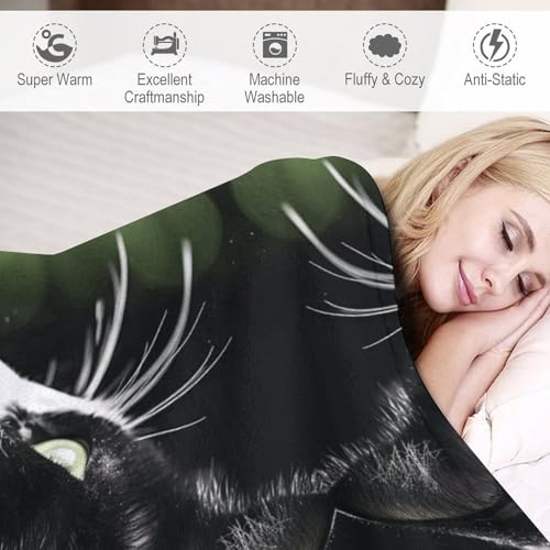 Couverture chat noir et blanc plaid chaud pour frissons sur canapé - 4