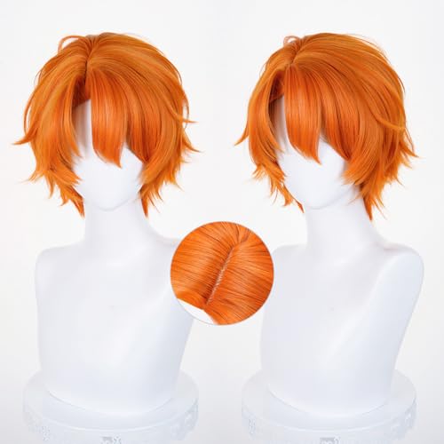 Image of LABEAUTE Unsex Cosplay Wig for Men Woman for Short Straight Cosplay Wig with Bangs for Anime Heat Resistant Hair for Party and Halloween (Short Orange Wig)