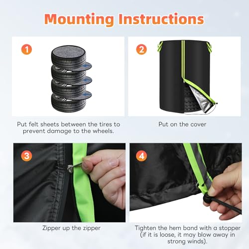 Image of Tire Cover with 4 Pads, Tire Covers for Storage Waterproof 420D Tire Storage Bag Universal Tire Covers for Storage with Zipper for Trucks, SUV, Trailer Sun Rain Snow Protection (for 31.5'' Diameter)