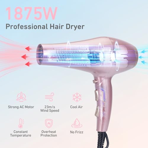 Image of CONFU Hair Dryer, Professional Ionic Salon Blow Dryer with Diffuser for Women and Men, 5X Fast Drying, Powerful and Quiet Hair Blow Dryer for Fast & Easy Styling (1875 Watts)