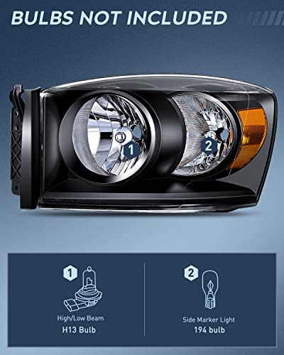 Image of Nilight 2007 2008 2009 Dodge Ram Headlight Assembly 2 Pack Compatible with 2006-2008 Dodge Ram 1500 2006-2009 Dodge Ram 2500 3500 Headlamp Replacement Driver and Passenger Side