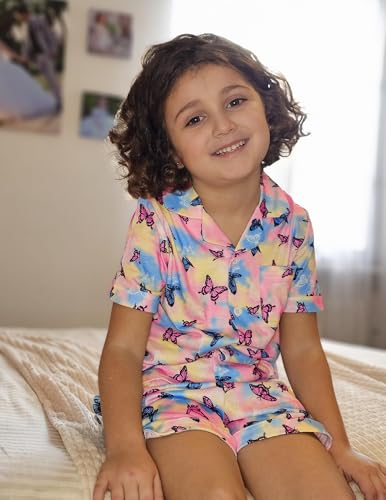 Image of Arshiner Girls Pajamas Sets Short Sleeve Kids Pjs Button Down Sleepwear | Cute Printed Pajamas for Little & Big Girl, Lightweight Comfy Fabric, 2-Piece Outfits, Perfect for Lounge Pajamas Party