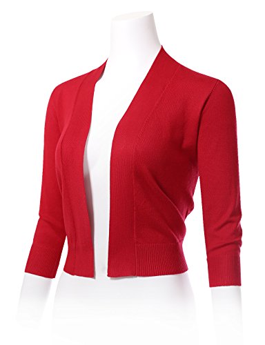 Image of Allsense Women's 3 /4 Sleeve Cropped Shrug Cardigan | Classic Bolero, Open-Front, Lightweight Soft Fine Knit Cover Up
