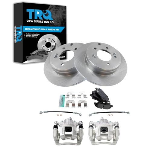 Image of TRQ Rear Brake Pad and Rotor Set Semi Metallic Rotors Calipers Hoses