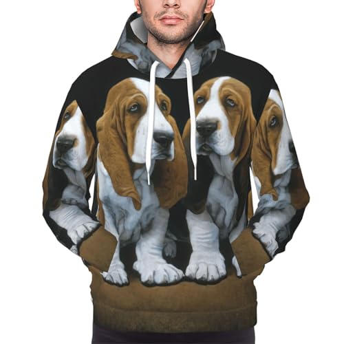 Sweat à capuche homme imprimé chiots basset hound EdWal pull polyester décontracté sport - 3