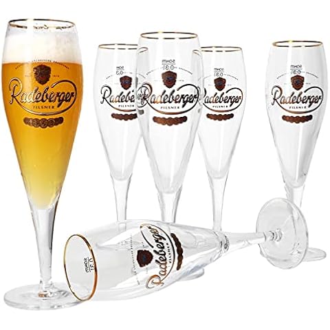 Van Well 6er Set Radeberger Pilsener Biergläser I 0,3 Liter geeicht I 6 Personen I Pilstulpe Cover