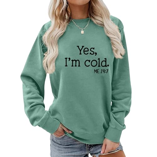 BLACKMYTH Women Graphic Cute Im Cold Sweaters Drop Shloulder Sweatshirts Light Green Medium