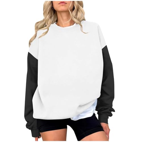 Crewneck Sweatshirts Women Cute Color Block Long Sleeve Fleece Pullover Oversized Ragan Shirt Teen Girls Fall Sweater 5