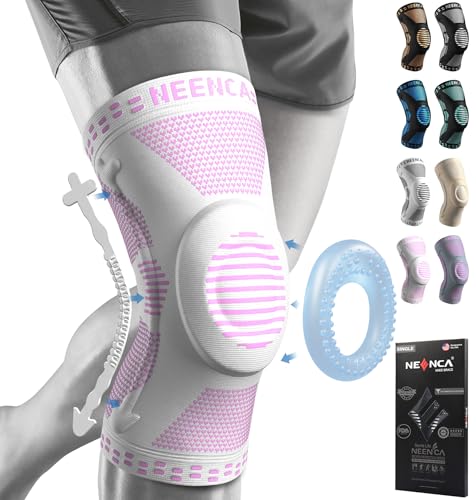 Image of NEENCA Professional Knee Brace for Pain Relief, Medical Knee Support with Patella Pad & Side Stabilizers, Compression Knee Sleeve for Meniscus Tear, ACL, Joint Pain, Runner, Workout (Pink White, XS)