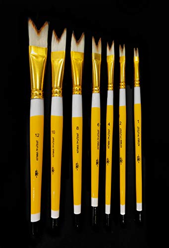Image of Definite Wooden Yellow Handle Paint Brush Sets for Beginners & Intermediate (Indian Brushes) (Taklon Bristles, Notch)