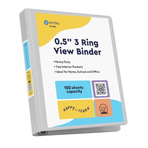 Enday 1/2 Inch Binder, Grey 3 Ring Binder, 0.5 Inch Heavy Duty Three Ring Binder, 100 Sheets Capacity - for Home School and Office