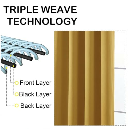 Image of Bright Gold Blackout Curtains for Bedroom 84 Inch Length 2 Panels Set, Thermal Insulated Curtains for Living Room Nursery, Energy Saving Cortinas Blackout para Dormitorio, 2x40Wx84L