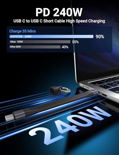 Image of WISTAR PD240W USB4.0 C Portable Fast Charging Short Cable 80Gbps USB Type C 4.0 Male to Male Keychain Data Cable USB C 4.0 Full Featured Flex C-able 8K@60Hz, for Smartphone Power Bank, 13cm /5.1in