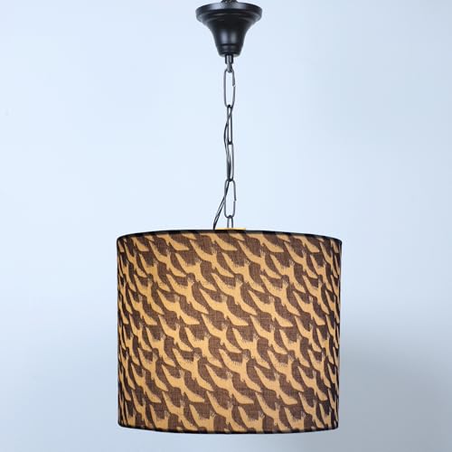 Image of tu casa Flocking Bird Print Fabric Glow Pendent Light Hanging Lamp for Bedroom, Living Room, Lounge, Office, Gifting Area Without Bulb for Home Decoration (Height - 20 inch)
