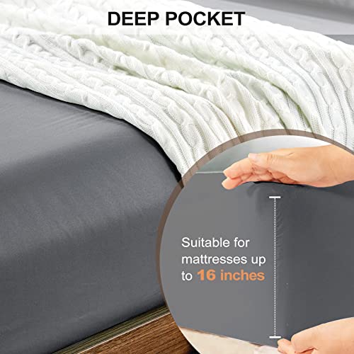FreshCulture Twin Fitted Sheet 2 Pack - Hotel Quality - Ultra Soft & Breathable - Brushed Microfiber - Deep Pocket - Cooling Fitted Sheets for Twin Size Bed (Dark Grey)