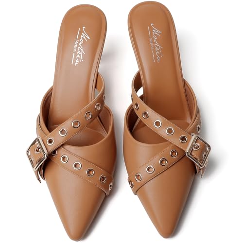 Image of Mostrin Kitten Heels for Women Pointed Closed Toe Heels Vintage Stiletto Dressy Pumps Shoes for Office Work Party