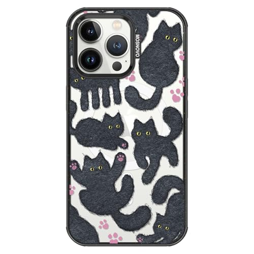 Coque iPhone 13 Pro MagSafe noire avec motif chat noir poilu antichoc