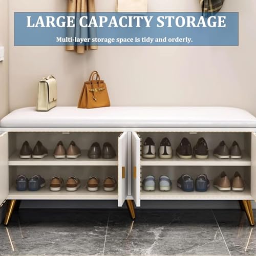 Banc de rangement pour entrée avec range-chaussures dissimulé et coussin