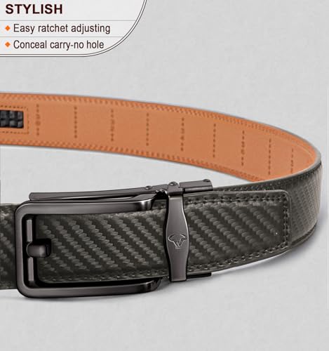Image of BULLIANT Ratchet Trimmable Leather Belt for Men Adjustable 1 3 /8-Gift Boxed | Smooth Sliding | Micro Adjustable Fit | Tailored Size | Holeless Understated Elegance
